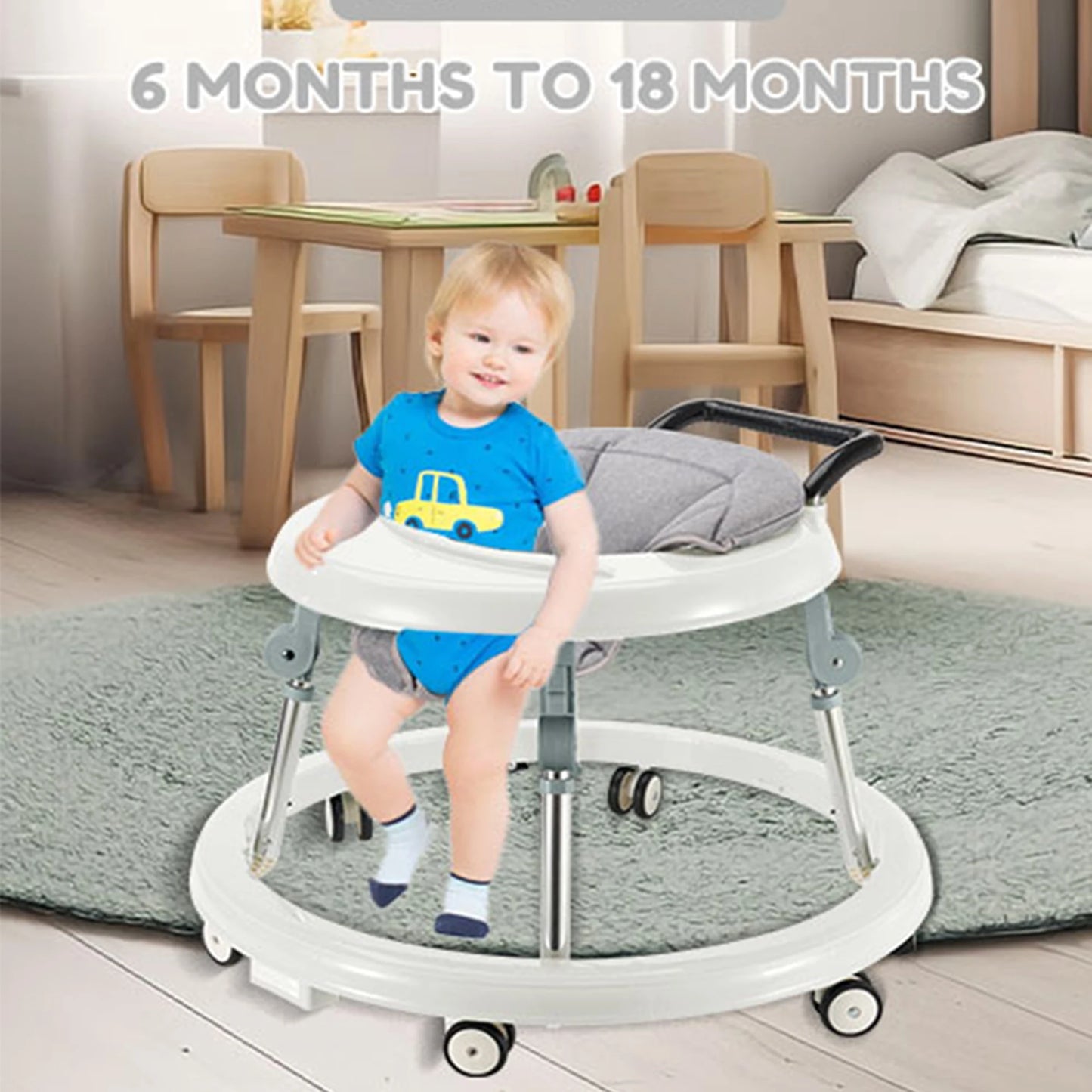 Baby Walker Foldable with 5 Adjustable Heights, 7-18 Months