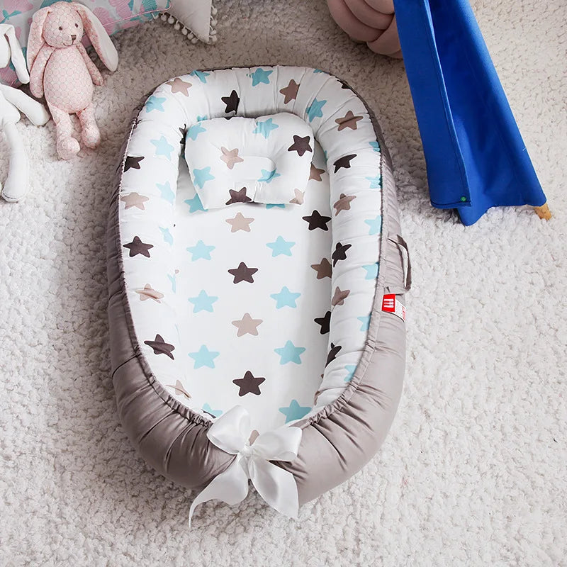 85*50cm Baby Nest Bed with Pillow Portable Crib Travel Bed Infant Toddler Cotton Cradle for Newborn Baby Bed Bassinet Bumper