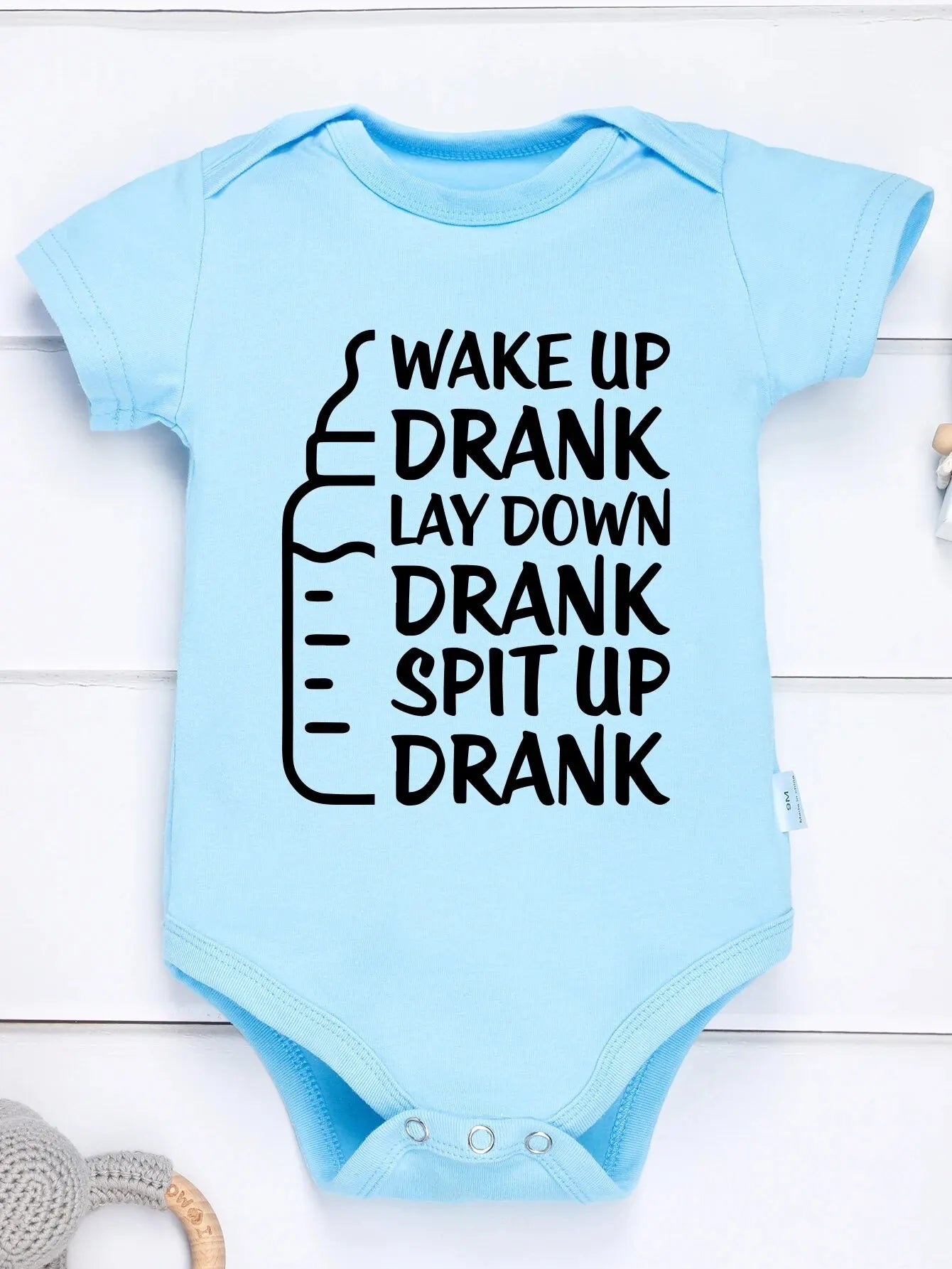 Baby Bottle Print Onesies Funny Casual Home Cotton Black Newborn Girl Boy Clothes Short Sleeve Round Neck Summer Infant Outfits