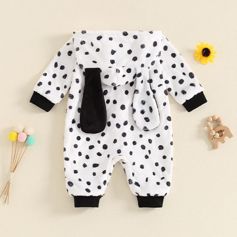 Dalmatian Costume Hooded Long Sleeve Button Romper Jumpsuit