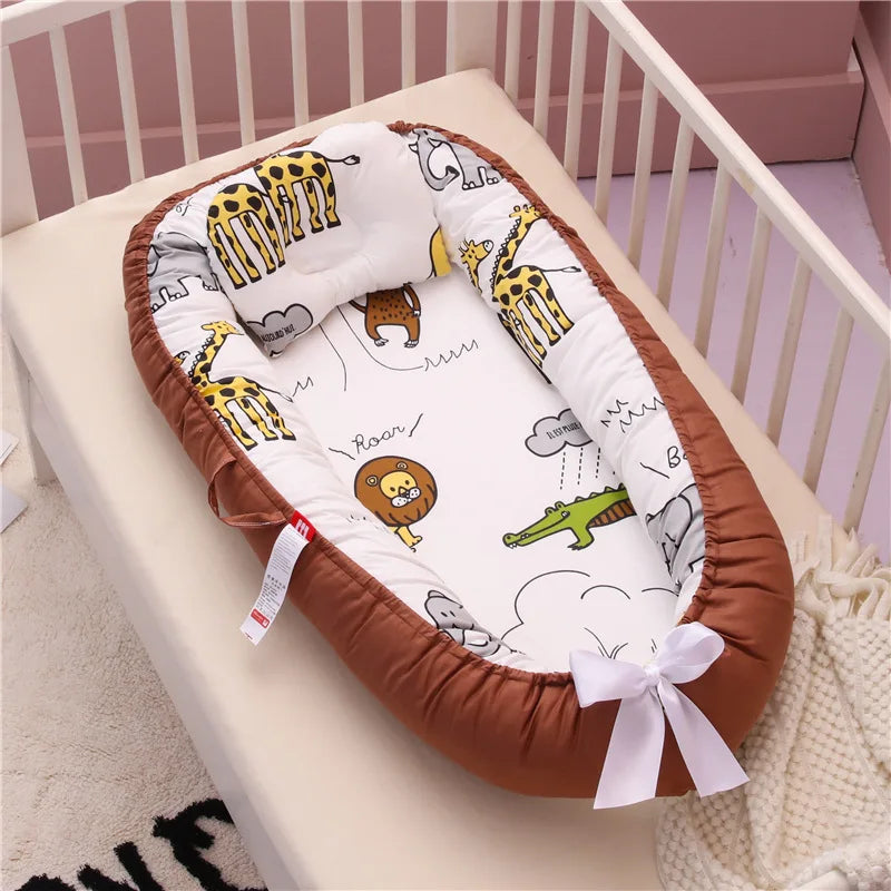85*50cm Baby Nest Bed with Pillow Portable Crib Travel Bed Infant Toddler Cotton Cradle for Newborn Baby Bed Bassinet Bumper