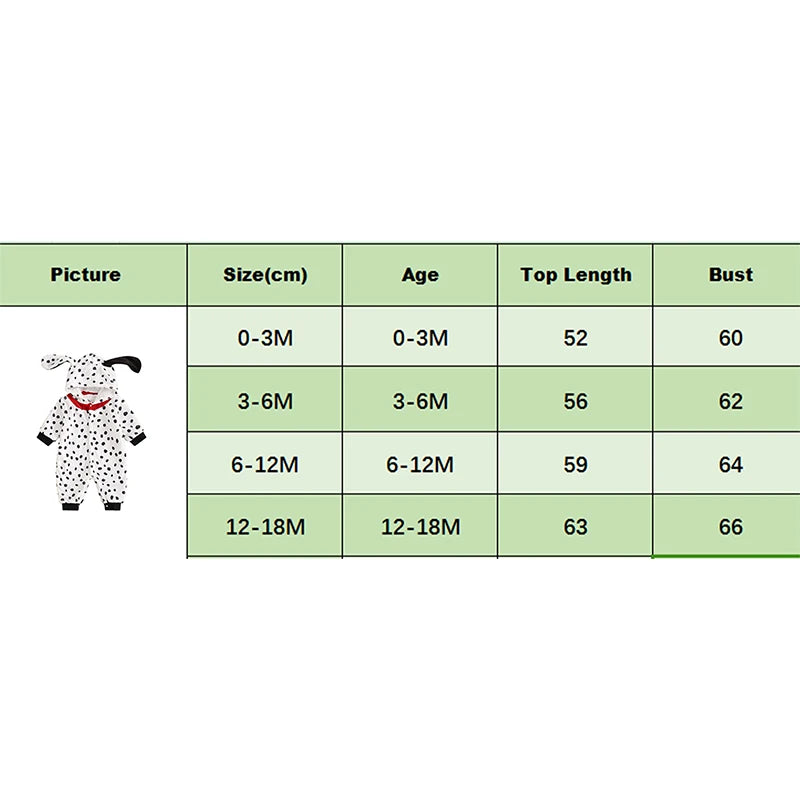 Dalmatian Costume Hooded Long Sleeve Button Romper Jumpsuit