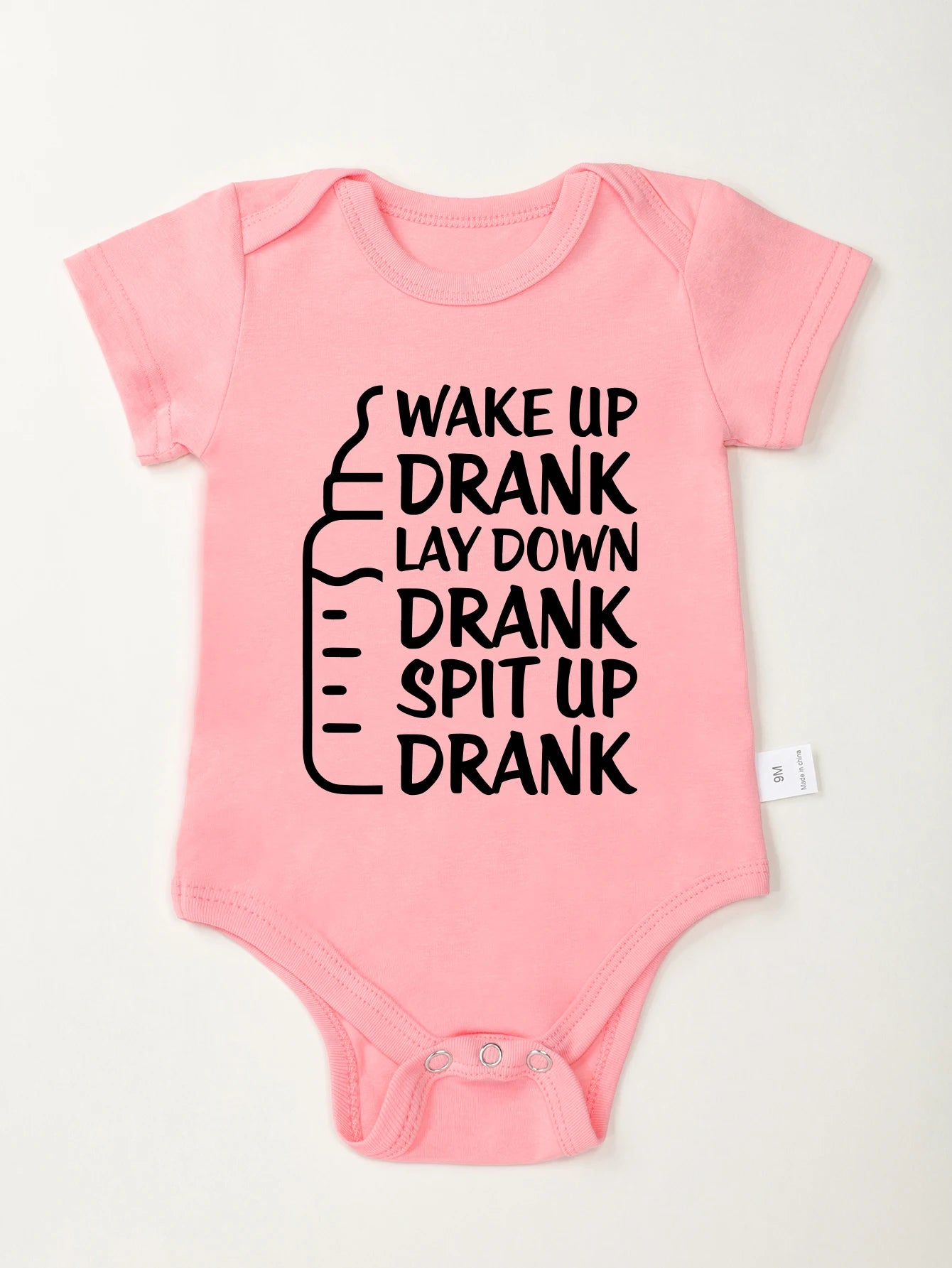 Baby Bottle Print Onesies Funny Casual Home Cotton Black Newborn Girl Boy Clothes Short Sleeve Round Neck Summer Infant Outfits