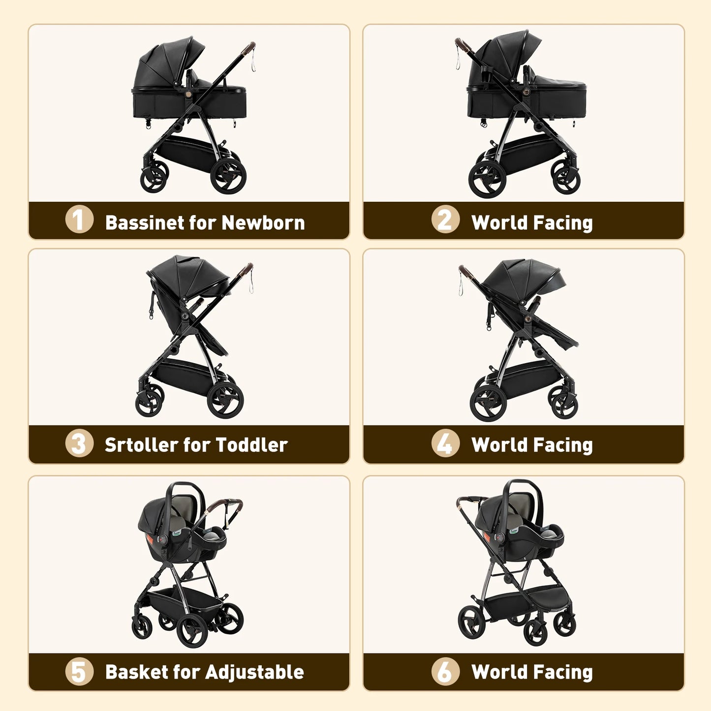 Baby stroller 3 in 1 Baby carriage Portable luxurious travel