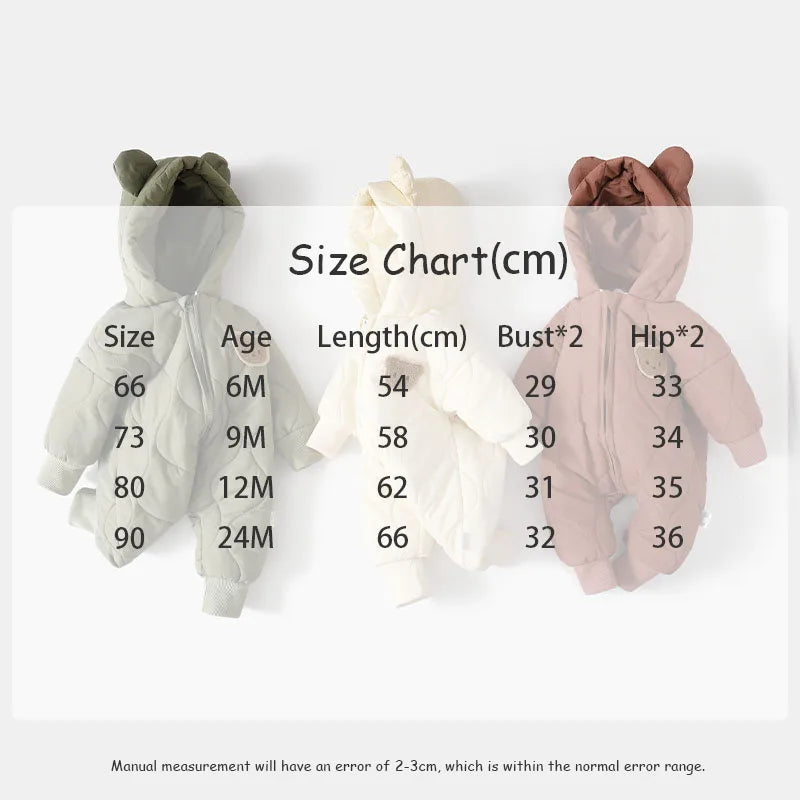 Winter Warm Cartoon Hooded Newborn Baby Rompers Fleece Padded Infant Boys Girls Outdoor Jumpsuits for 0-2 Years Baby Clothing