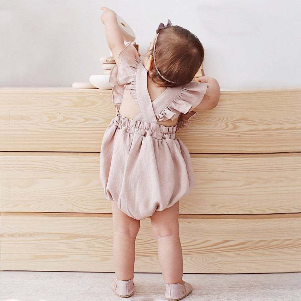 Summer Baby Girls Rompers Ruffles Romper Cotton Linen Fabric Sleeveless Strap Newborn Infant Romper Clothes