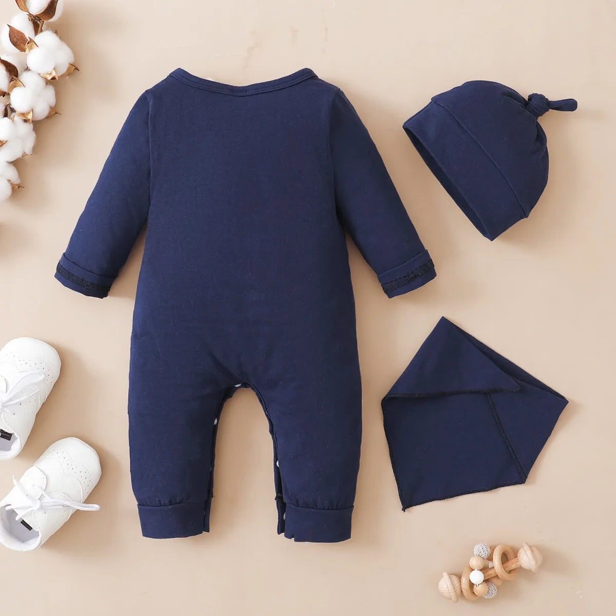 0-12 Months Baby Boy Bodysuit Romper Long Sleeves Jumpsuit+Hat