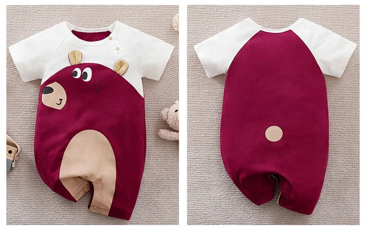 Summer Boys and Girls Cute Anime Little Bear Cotton Comfortable Casual Short Sleeve Round Neck Baby Bodysuit