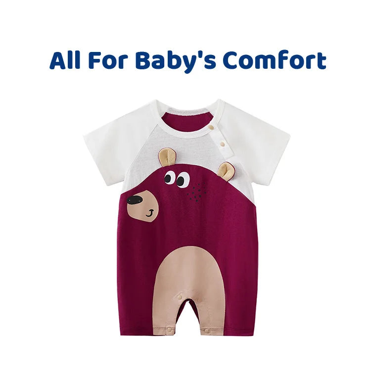 Summer Boys and Girls Cute Anime Little Bear Cotton Comfortable Casual Short Sleeve Round Neck Baby Bodysuit