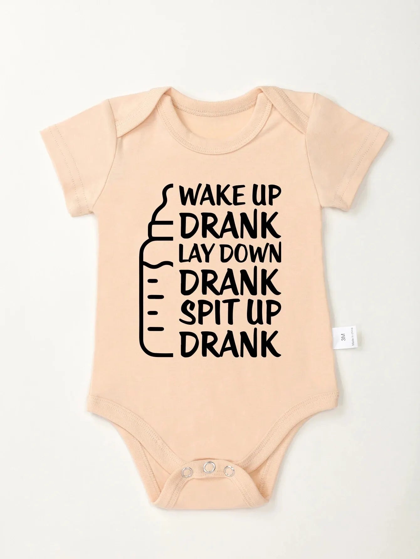 Baby Bottle Print Onesies Funny Casual Home Cotton Black Newborn Girl Boy Clothes Short Sleeve Round Neck Summer Infant Outfits