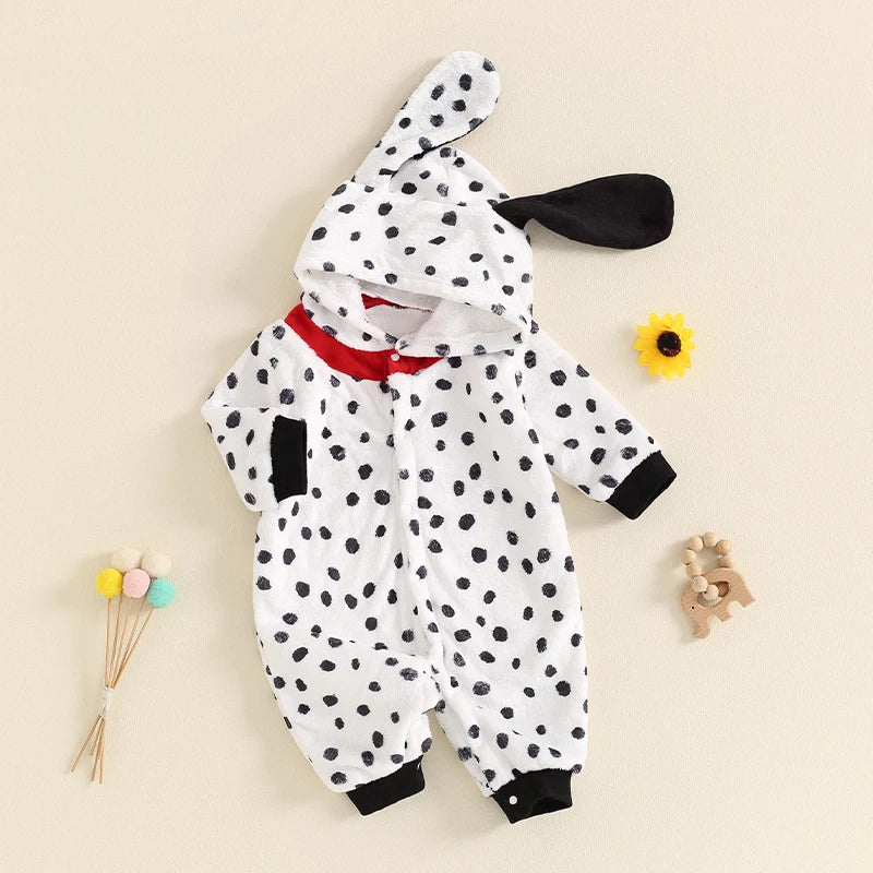 Dalmatian Costume Hooded Long Sleeve Button Romper Jumpsuit
