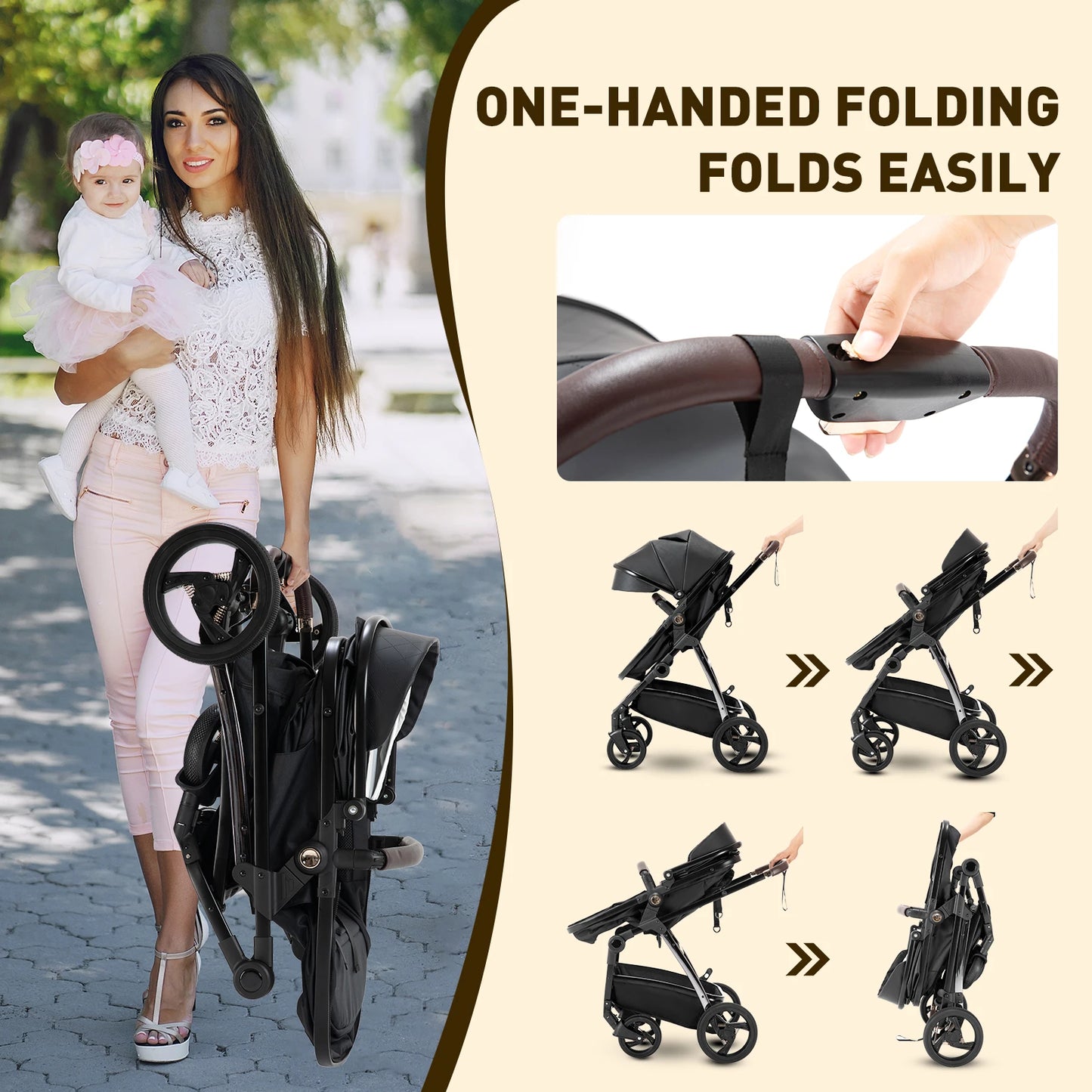 Baby stroller 3 in 1 Baby carriage Portable luxurious travel