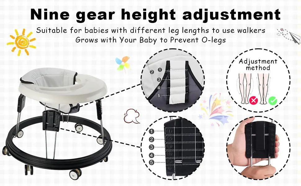 Baby Walker, Foldable Multi-Function Anti-Rollover Walker with Brake.
