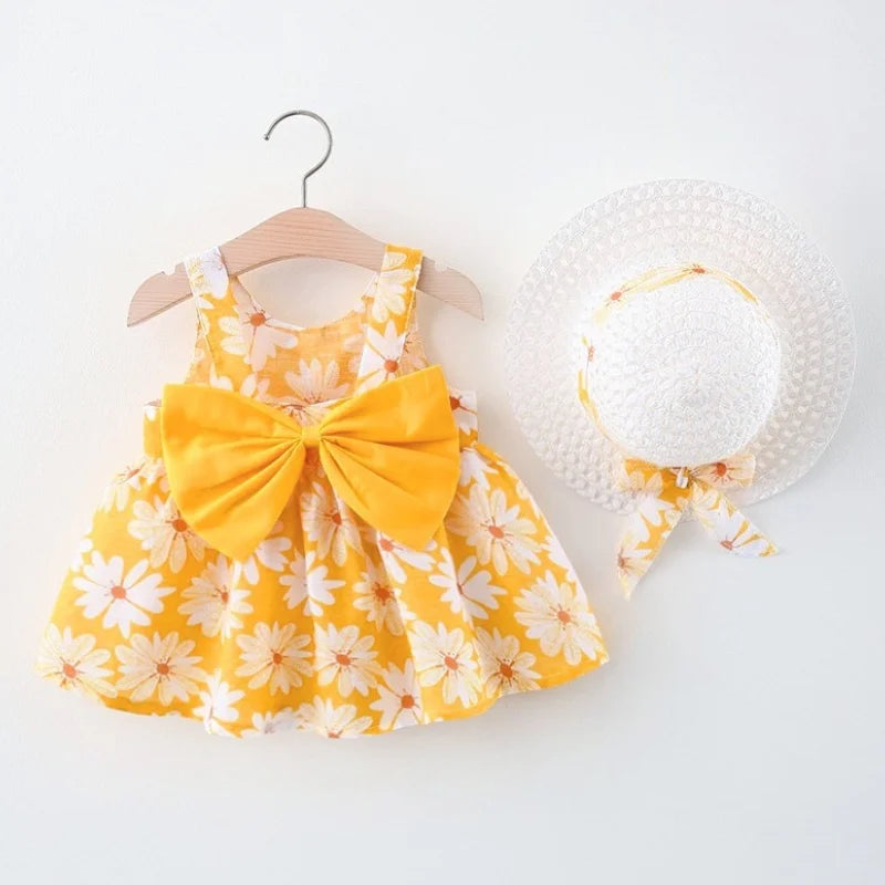Cute Flower Printed Bow Dress