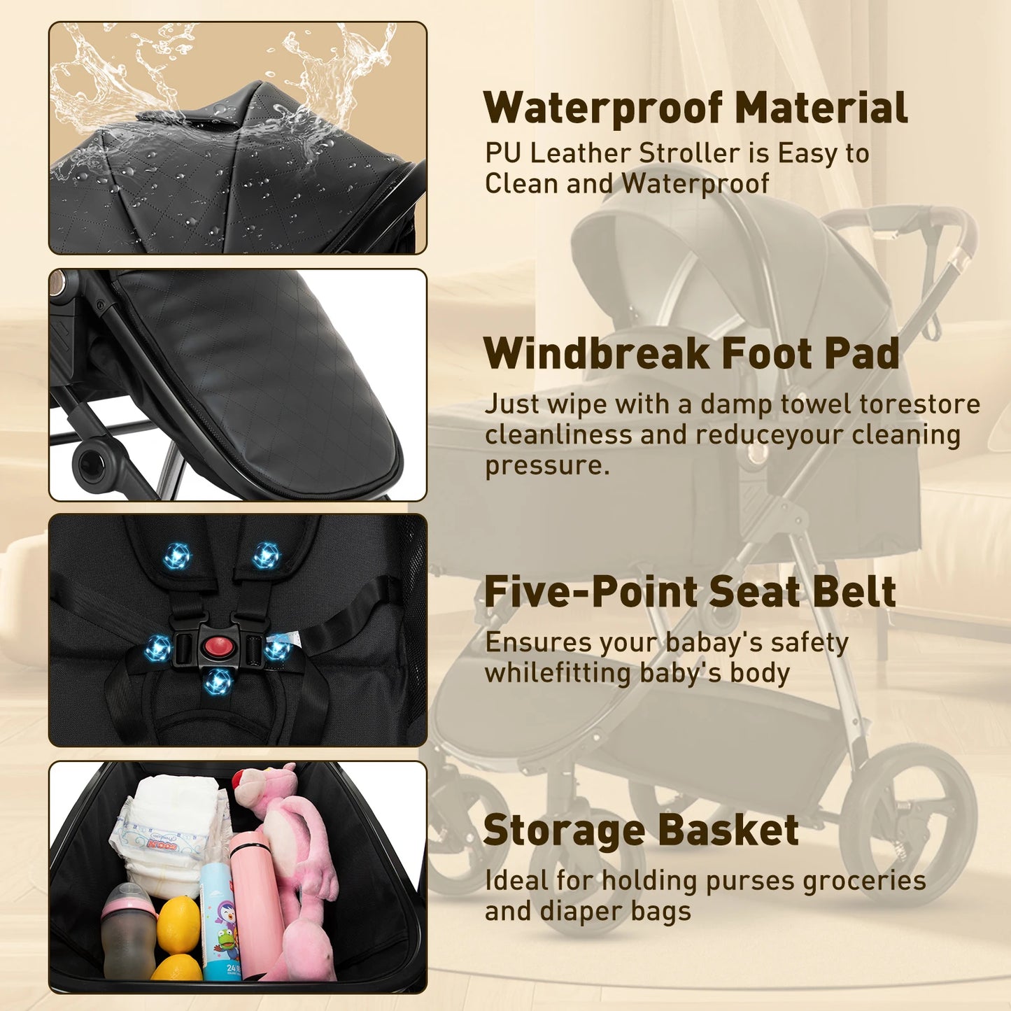 Baby stroller 3 in 1 Baby carriage Portable luxurious travel
