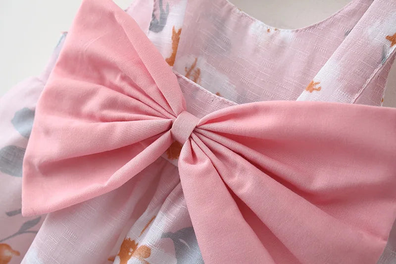 Cute Flower Printed Bow Dress