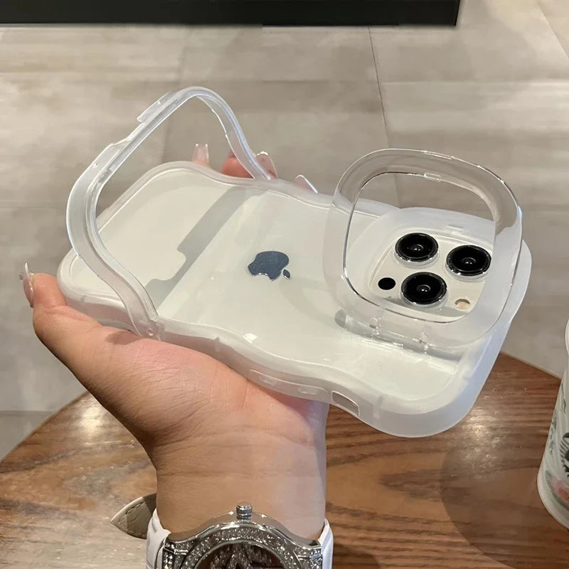 2IN1 Folding Stand Wave Clear Phone Case For iPhone