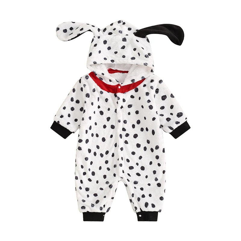 Dalmatian Costume Hooded Long Sleeve Button Romper Jumpsuit