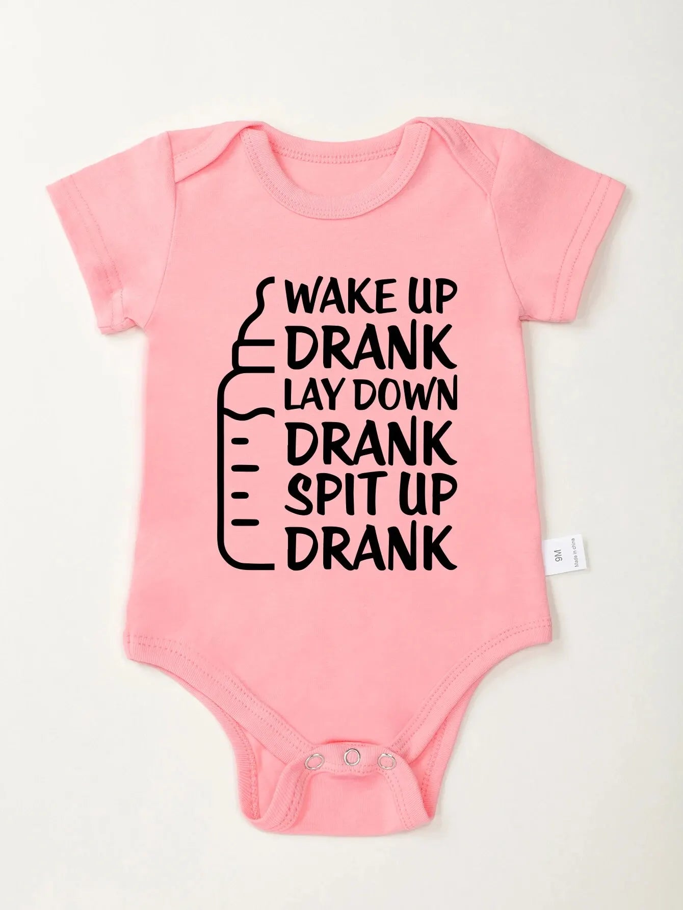 Baby Bottle Print Onesies Funny Casual Home Cotton Black Newborn Girl Boy Clothes Short Sleeve Round Neck Summer Infant Outfits