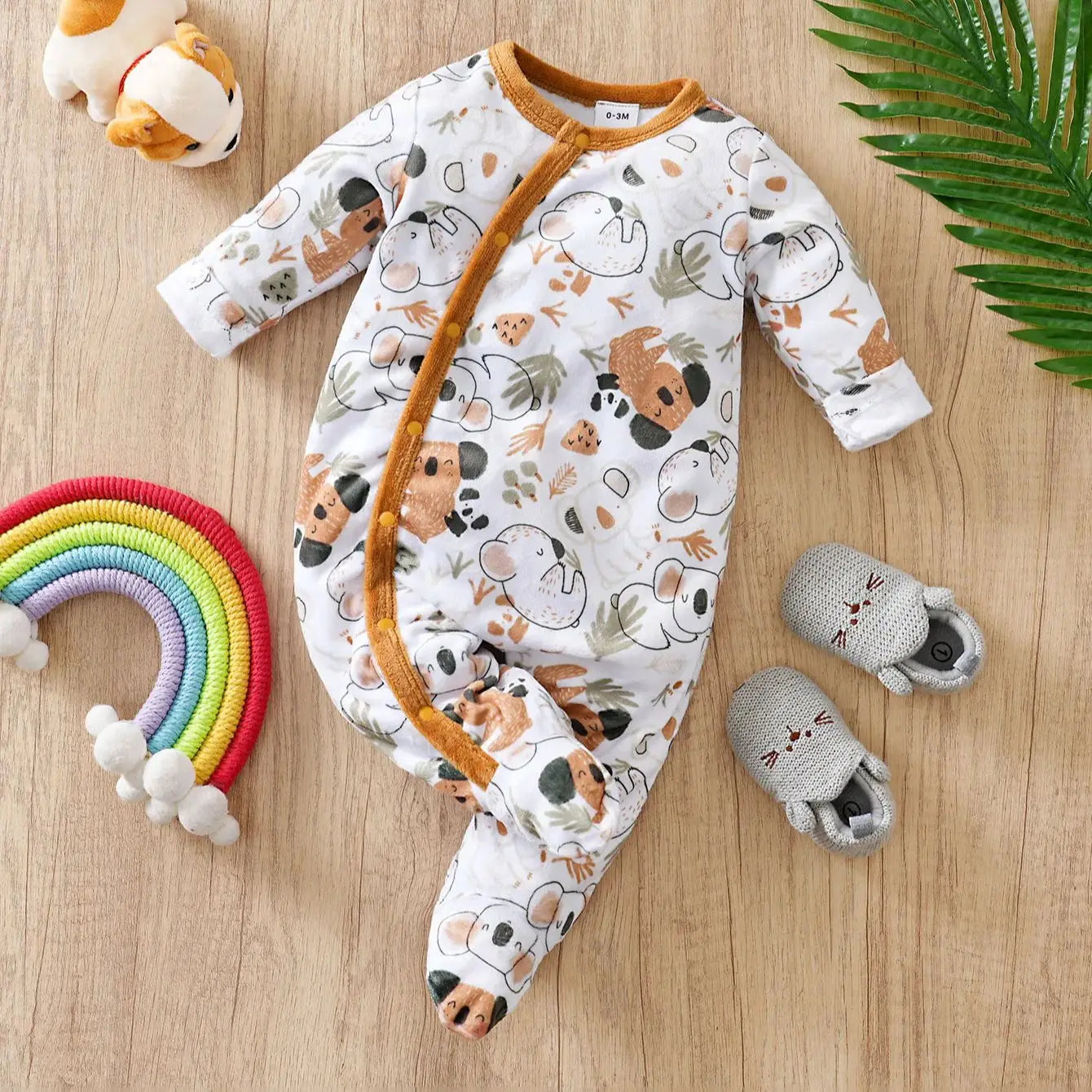 2pcs Newbaby foot jumpsuit Embroidered koala 0-12 months winter comfortable long sleeves,Baby Boy's girls Clothing, As Gift