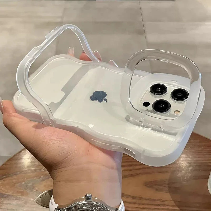2IN1 Folding Stand Wave Clear Phone Case For iPhone
