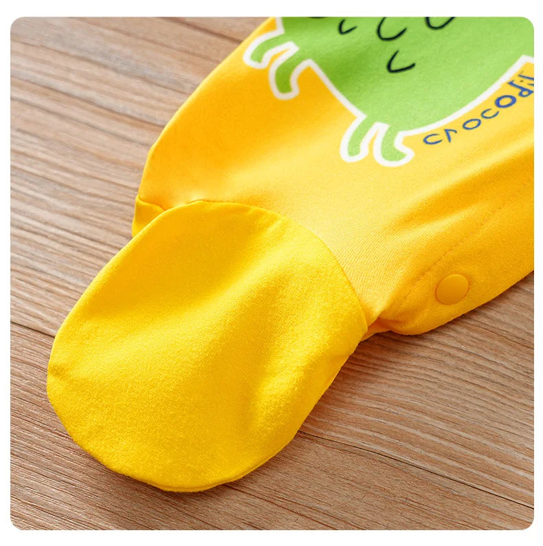 Infant yellow cute cartoon animal Print 0-12M Bodysuit Spring and Autumn comfort Long Sleeve Baby one-piece foot covered pajamas