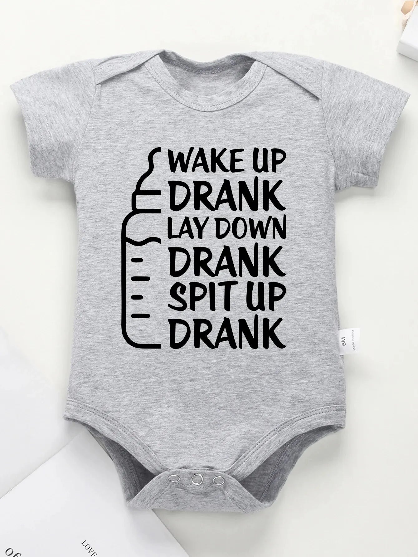 Baby Bottle Print Onesies Funny Casual Home Cotton Black Newborn Girl Boy Clothes Short Sleeve Round Neck Summer Infant Outfits