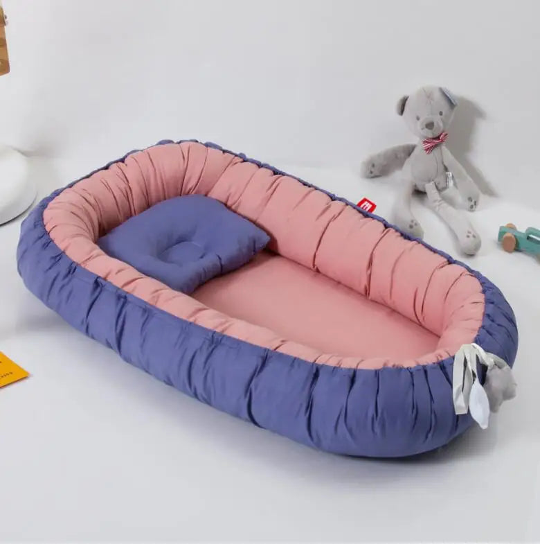 85*50cm Baby Nest Bed with Pillow Portable Crib Travel Bed Infant Toddler Cotton Cradle for Newborn Baby Bed Bassinet Bumper