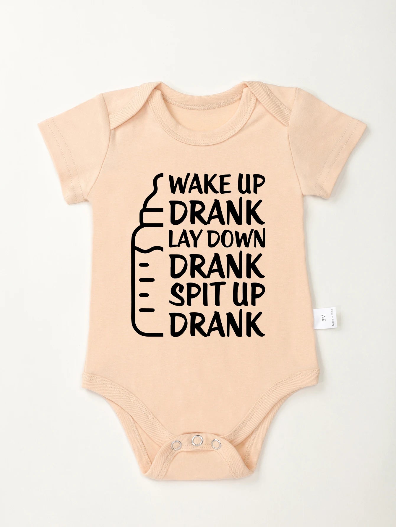 Baby Bottle Print Onesies Funny Casual Home Cotton Black Newborn Girl Boy Clothes Short Sleeve Round Neck Summer Infant Outfits