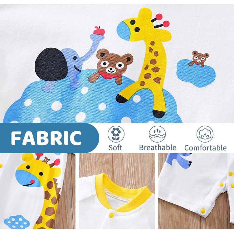 Summer Boys and Girls Cute Cartoon Animal Print All Cotton Casual Comfortable Short Sleeve Baby Clothing Bodysuit