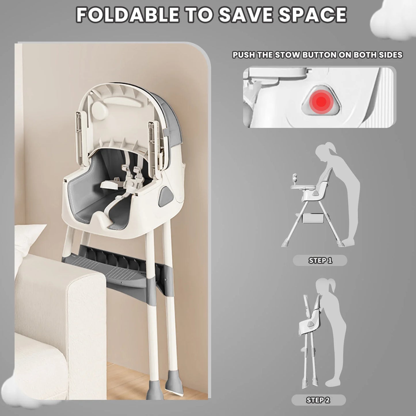 Foldable Baby High Chair 6 Months Plus, with Large Antislip Pad & ToyRack,