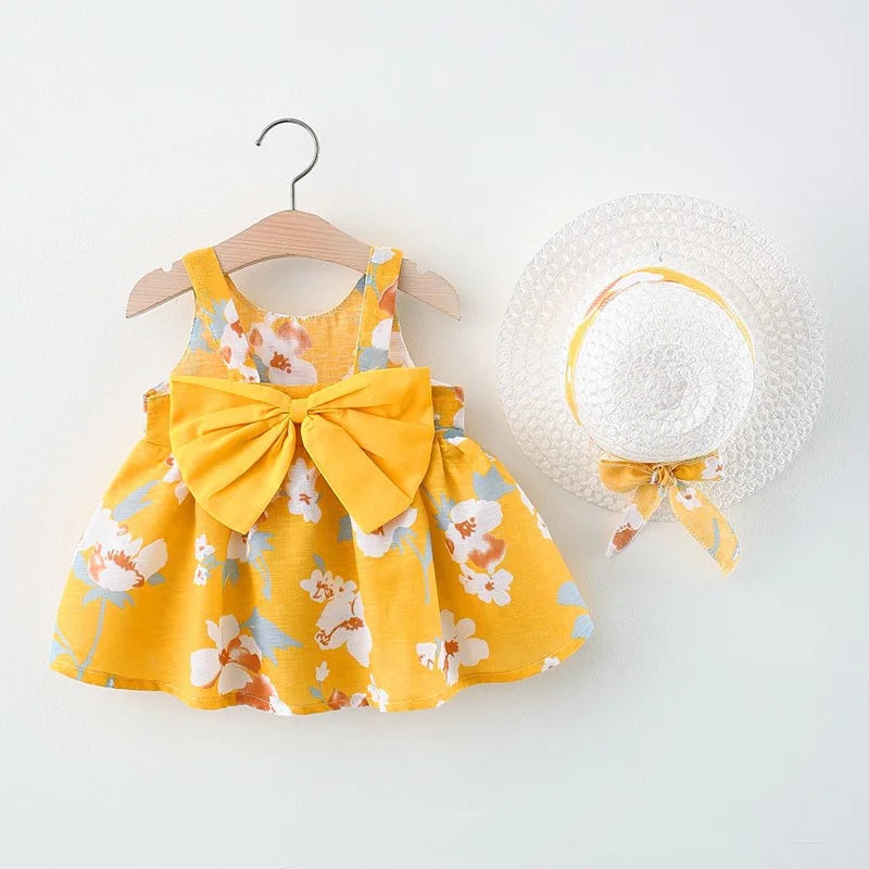 Cute Flower Printed Bow Dress