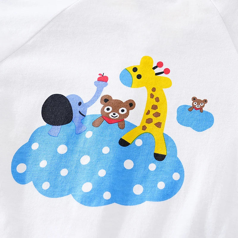 Summer Boys and Girls Cute Cartoon Animal Print All Cotton Casual Comfortable Short Sleeve Baby Clothing Bodysuit