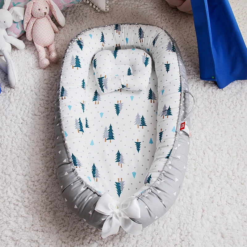 85*50cm Baby Nest Bed with Pillow Portable Crib Travel Bed Infant Toddler Cotton Cradle for Newborn Baby Bed Bassinet Bumper