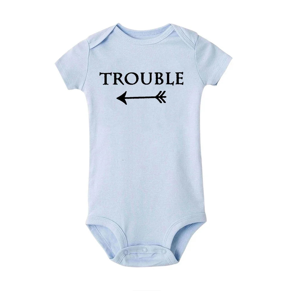 Baby Bodysuits Double Trouble Twin Kids Unisex Short Sleeve Romper