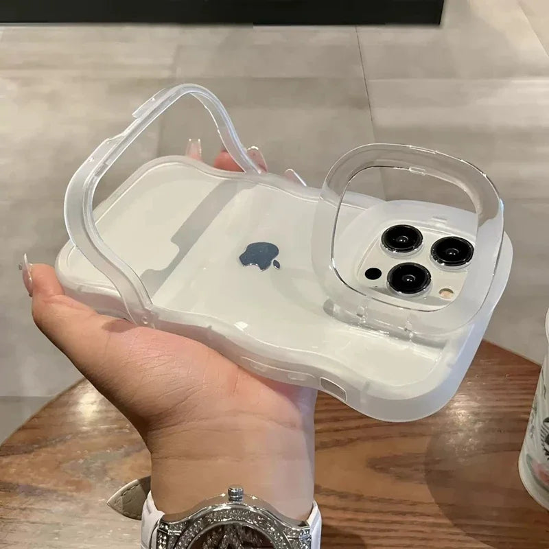 2IN1 Folding Stand Wave Clear Phone Case For iPhone