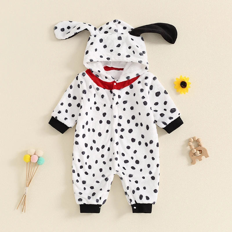 Dalmatian Costume Hooded Long Sleeve Button Romper Jumpsuit