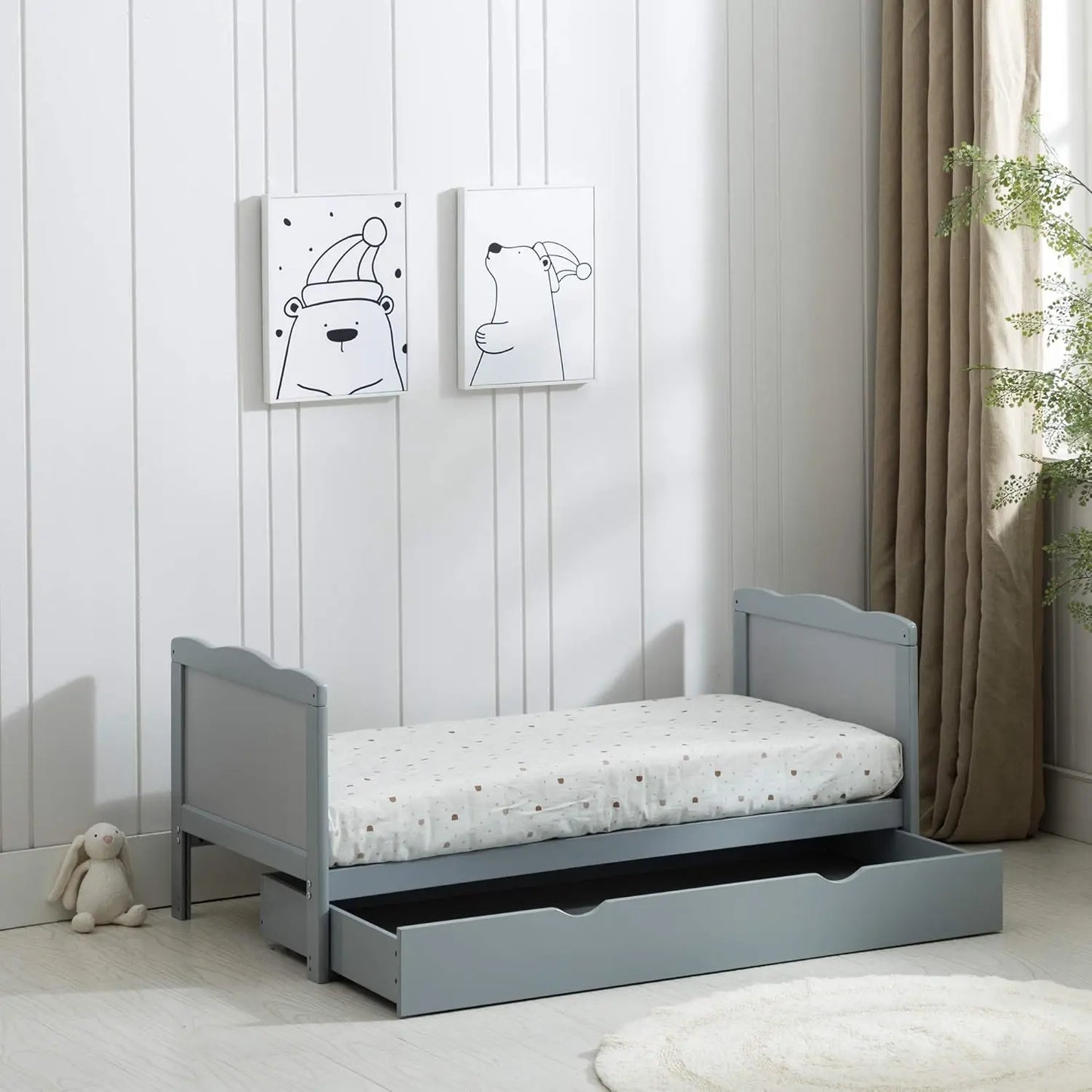 Wooden Baby Cot Bed & Drawer & Aloe Vera Mattress (Orlando Drawer)