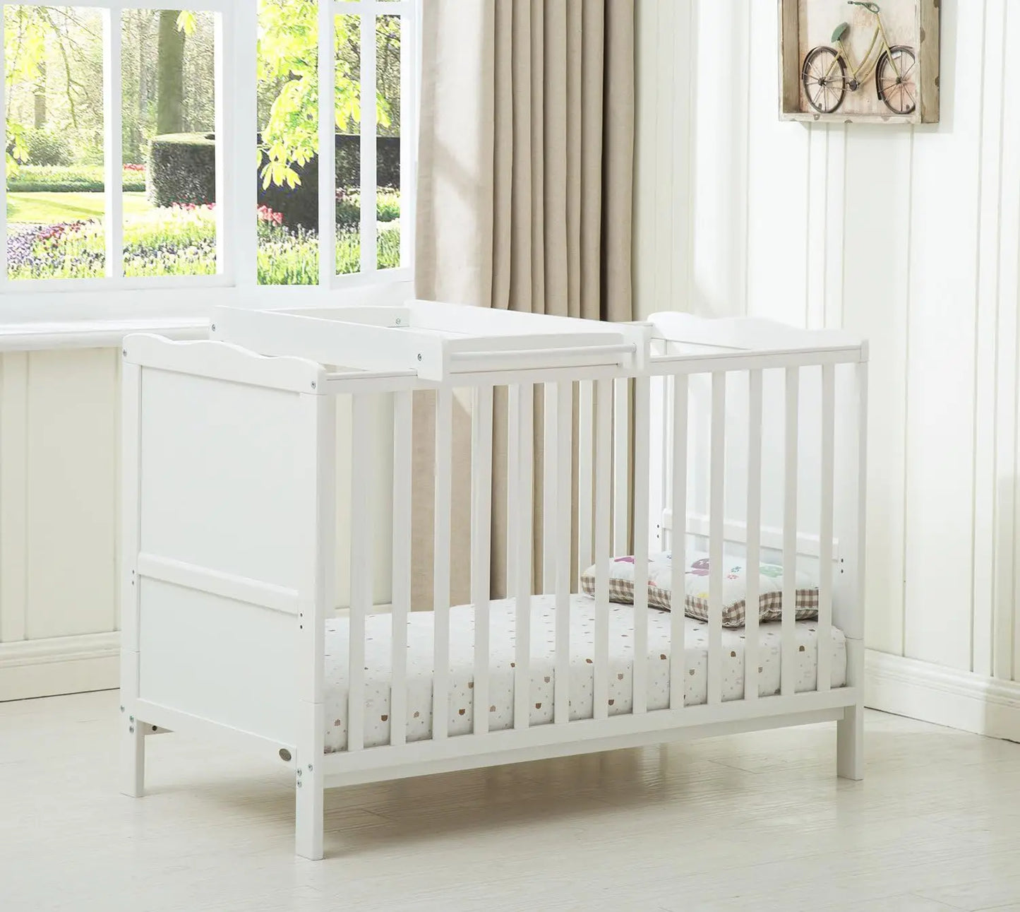 Wooden Baby Cot Bed Orlando with Top Changer & Aloe Vera Water Repellent Mattress