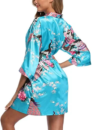 Print Bathrobe Short Long Kimono Night Gown Robe Fashion Dressing