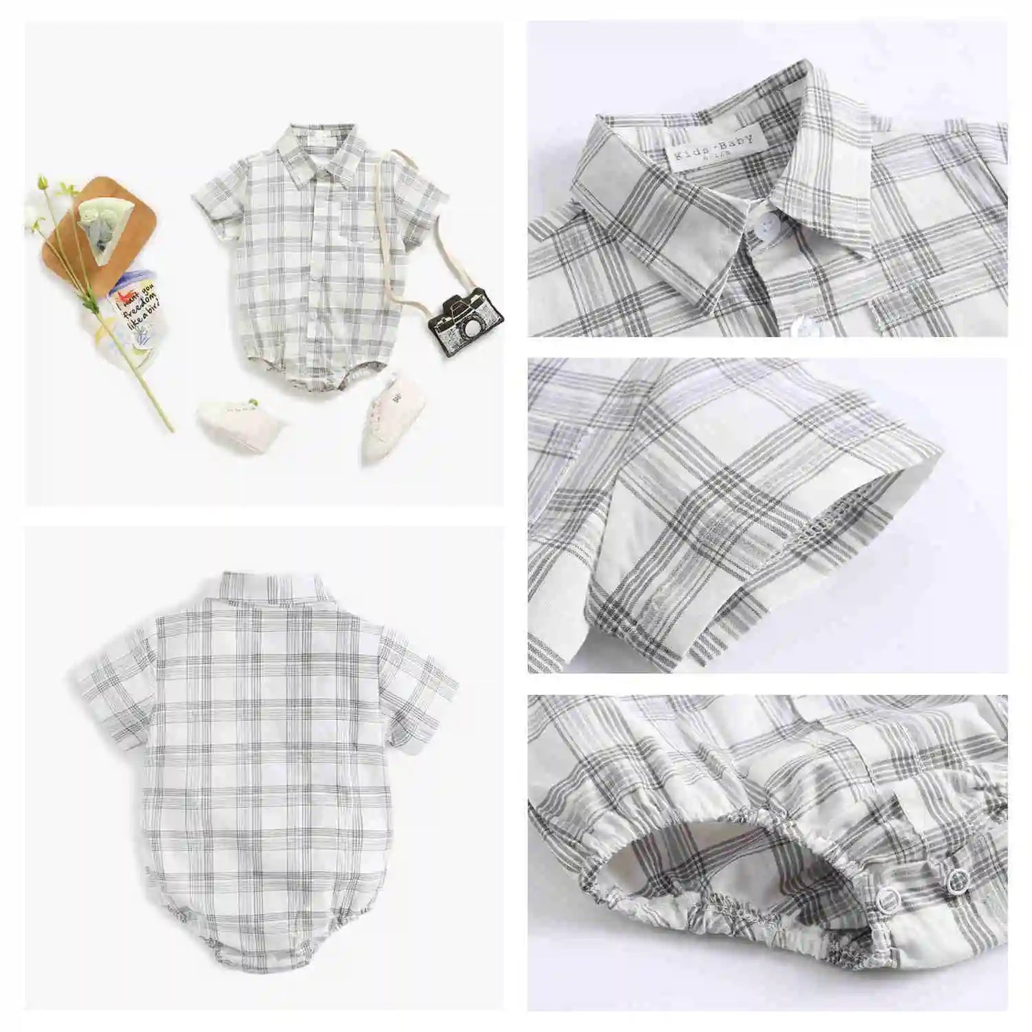 Sanlutoz Cotton Baby Boys Bodysuits Fashion Newborn Clothes for Baby Boy Short Sleeve Summer Baby Clothing Plaid