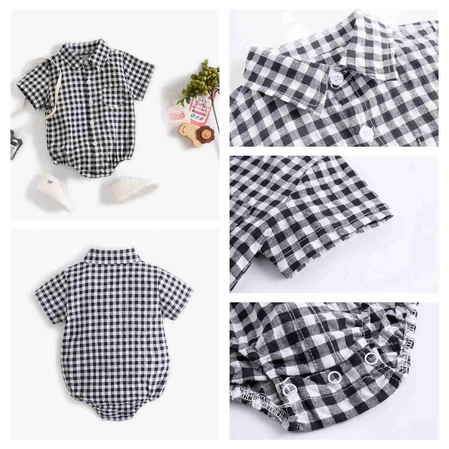 Sanlutoz Cotton Baby Boys Bodysuits Fashion Newborn Clothes for Baby Boy Short Sleeve Summer Baby Clothing Plaid