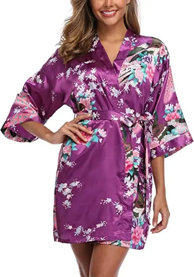 Print Bathrobe Short Long Kimono Night Gown Robe Fashion Dressing