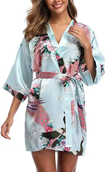 Print Bathrobe Short Long Kimono Night Gown Robe Fashion Dressing