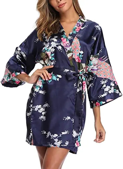 Print Bathrobe Short Long Kimono Night Gown Robe Fashion Dressing