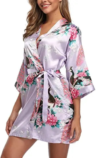 Print Bathrobe Short Long Kimono Night Gown Robe Fashion Dressing