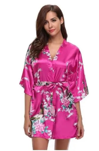 Print Bathrobe Short Long Kimono Night Gown Robe Fashion Dressing