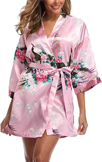 Print Bathrobe Short Long Kimono Night Gown Robe Fashion Dressing