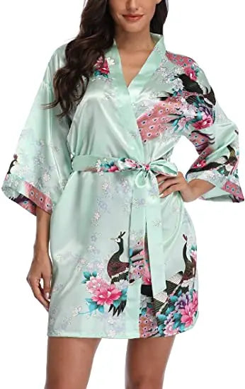 Print Bathrobe Short Long Kimono Night Gown Robe Fashion Dressing