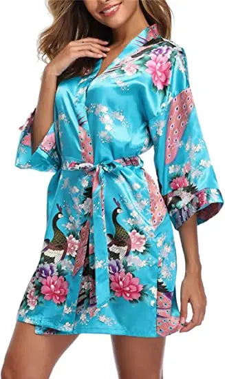 Print Bathrobe Short Long Kimono Night Gown Robe Fashion Dressing